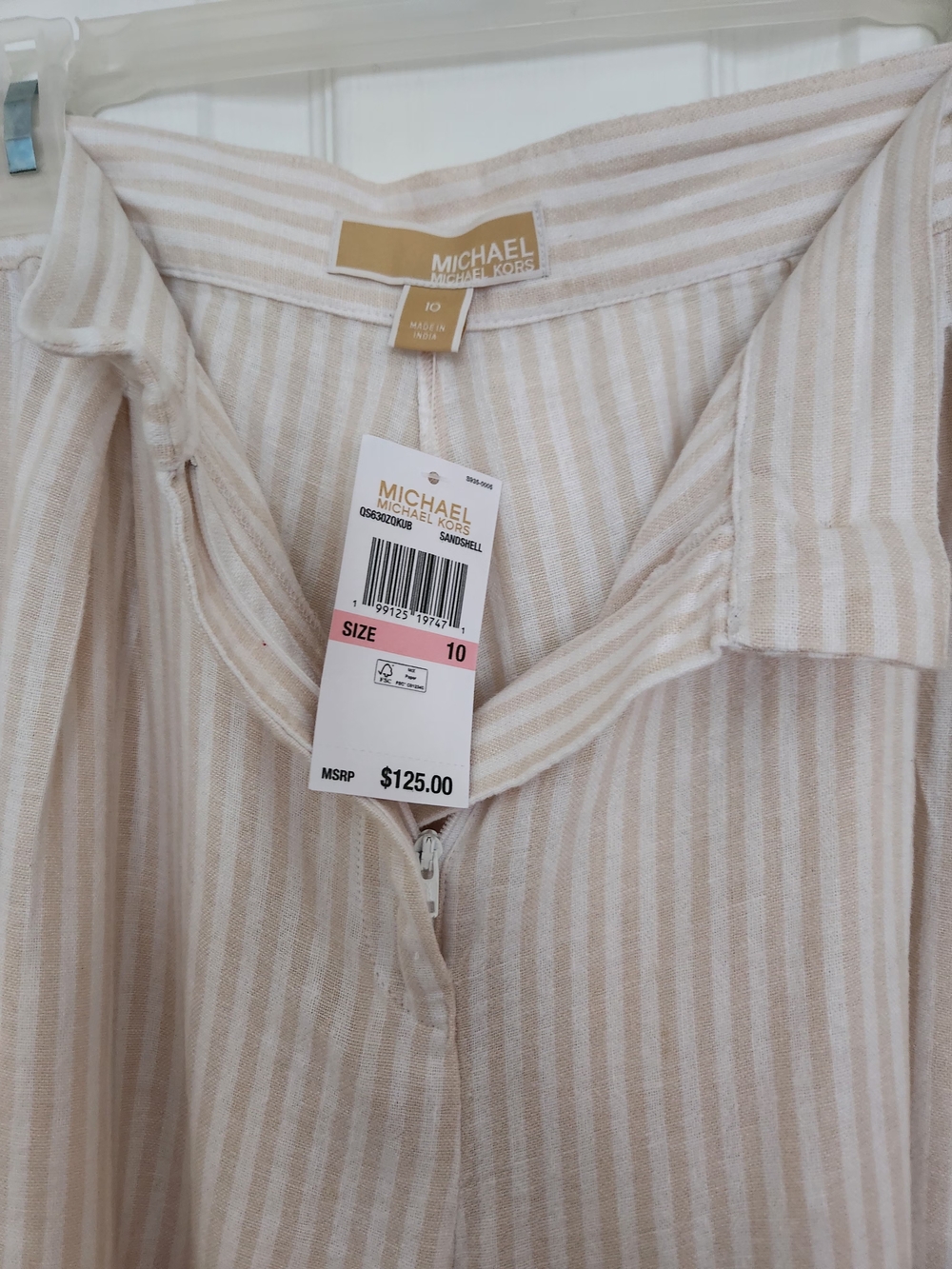 Michael Michael Kors Women's Beige Stripe Zip-Front Top